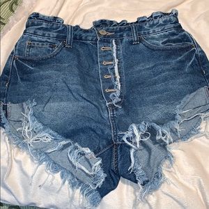 Paper bag waist denim shorts